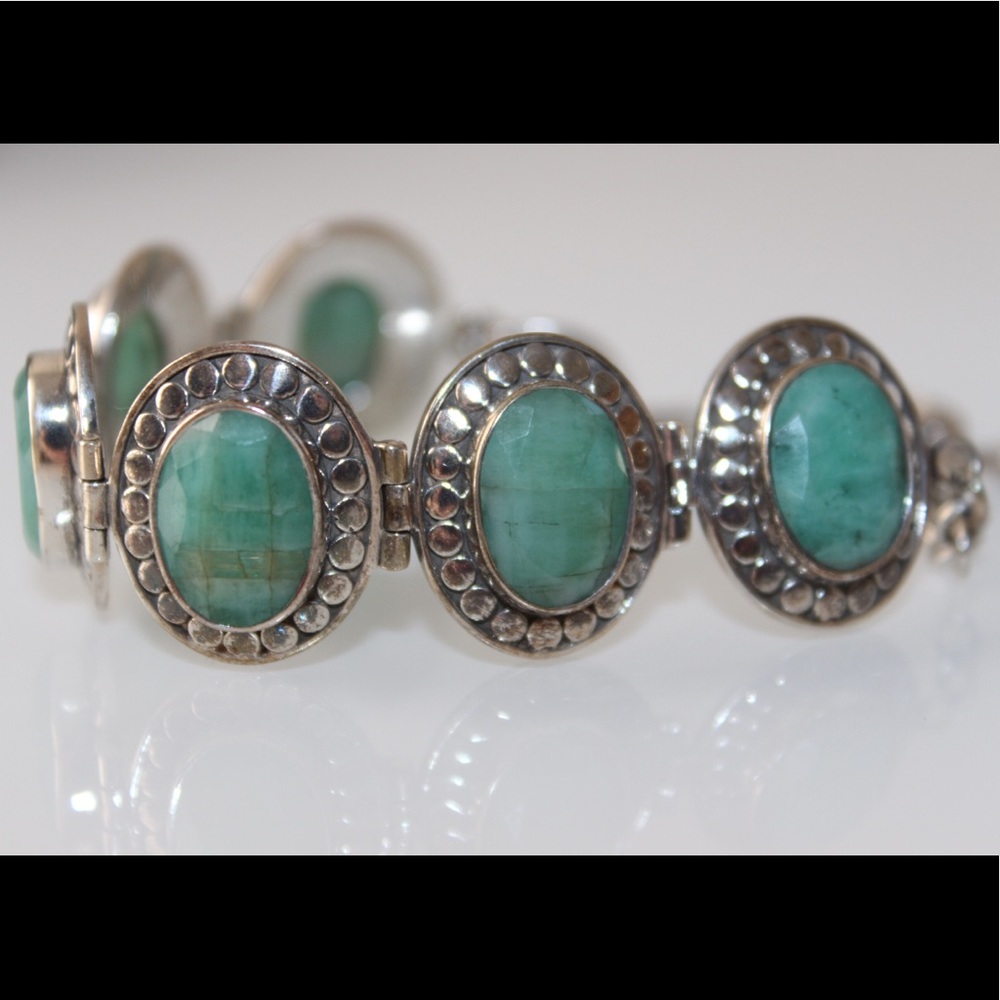 Sterling Silver Emerald Toggle Lock Bracelet - image 5